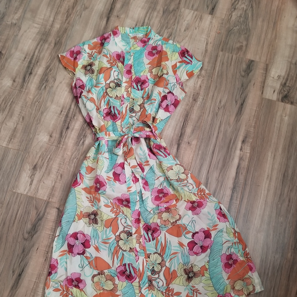 Floral Bloom 1970s A Line Vintage Dress